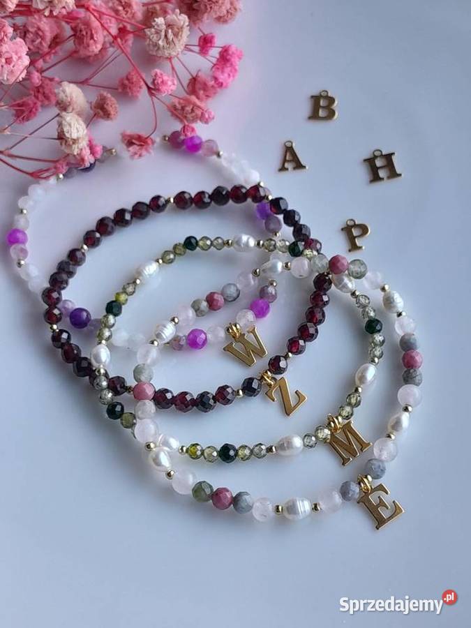 Kamienie naturalne Turmalin Kwarc Różowy Perła Bransoletki Brzeg