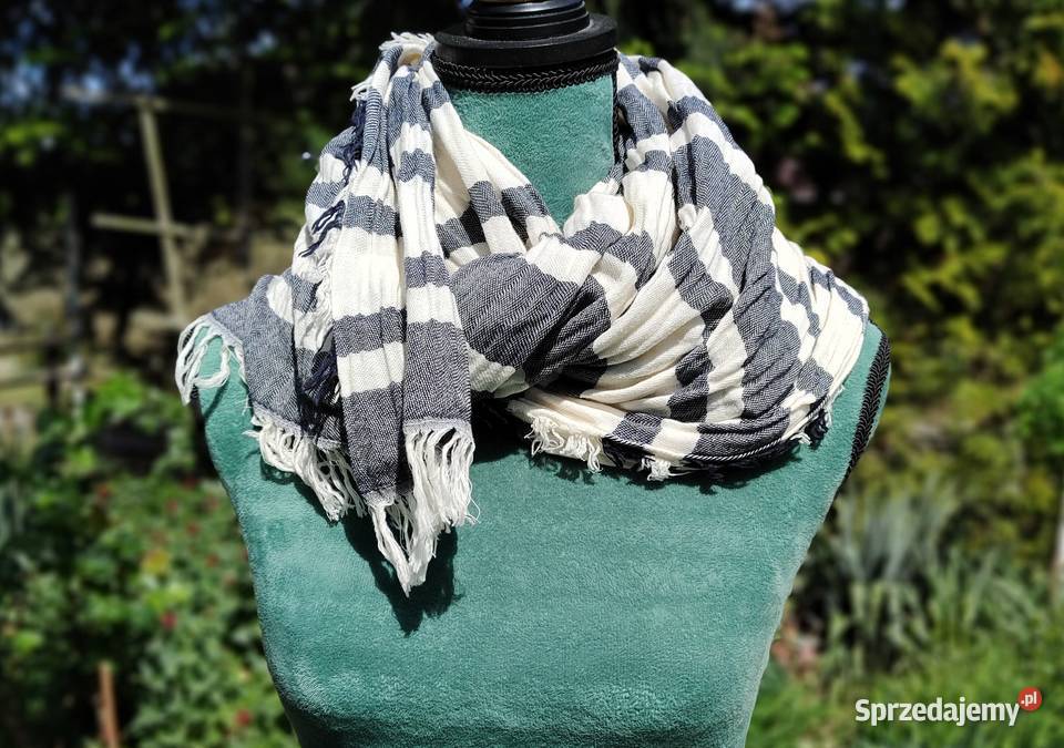 Szal szalik chusta Pieces biały granatowy pasy sprzedam