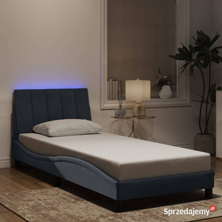 Rama łóżka z LED ciemnoszara aksamitna 90x200 Meble Warszawa