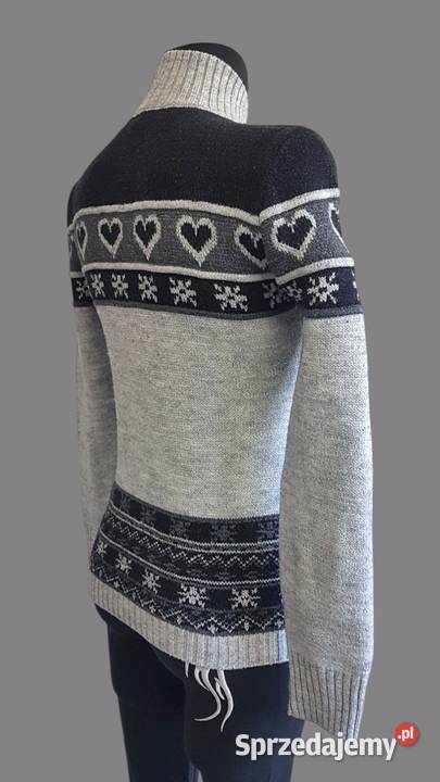 Sweter golf damski ciepły zimowy szary ozdobiony Swetry i golfy