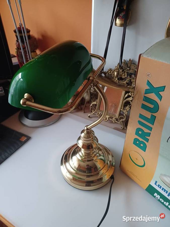 Lampa biurkowa bankierka mosiądz szkło