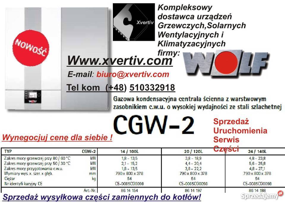 Wolf CGS 2 14120L 20160 24200 Gazowy gaz Piece i kominki Kraków
