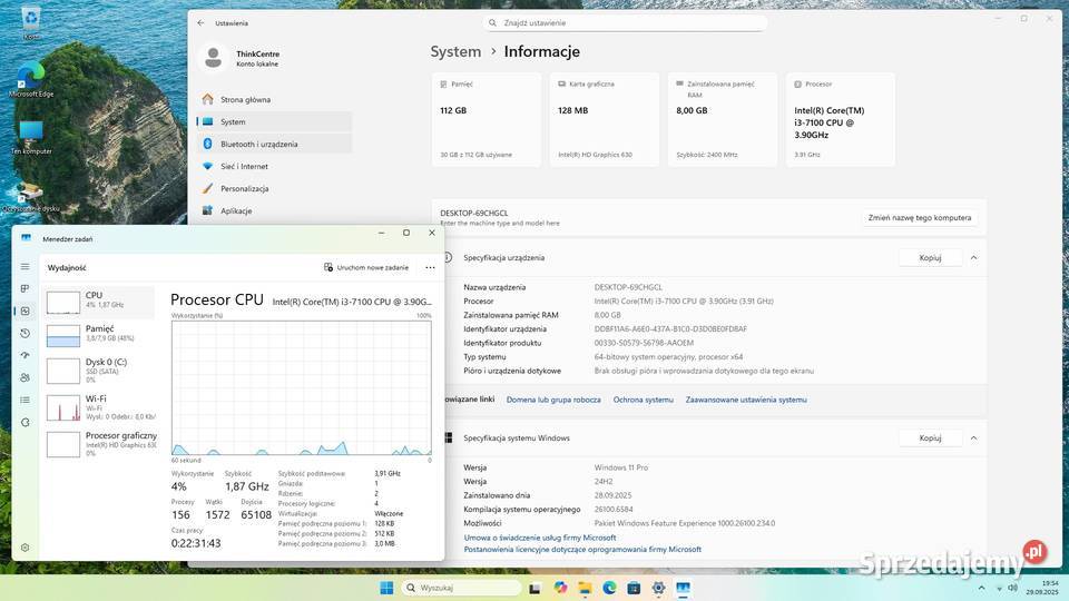 Komputer Lenovo ThinkCentre i3 7gen 8GB SSD IBM/Lenovo Kraków