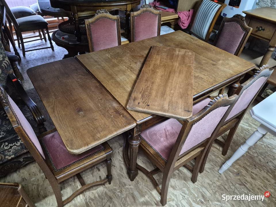 Stary solidny stół z 6 krzesłami przedwojenny Sypniewo