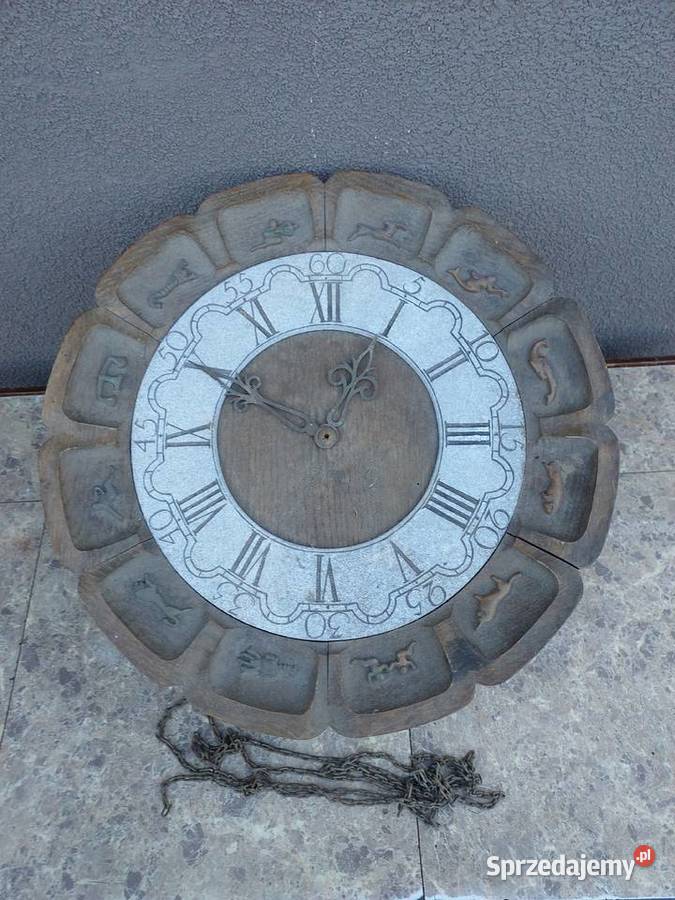 185 Stary zegar ścienny Skandia znaki zodiaku Tczew