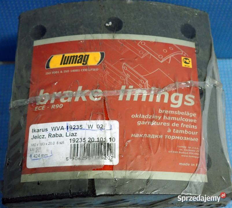 Okładziny hamulcowe 180x183x20 IKARUS JELCZ Układ hamulcowy kujawsko-pomorskie Włocławek