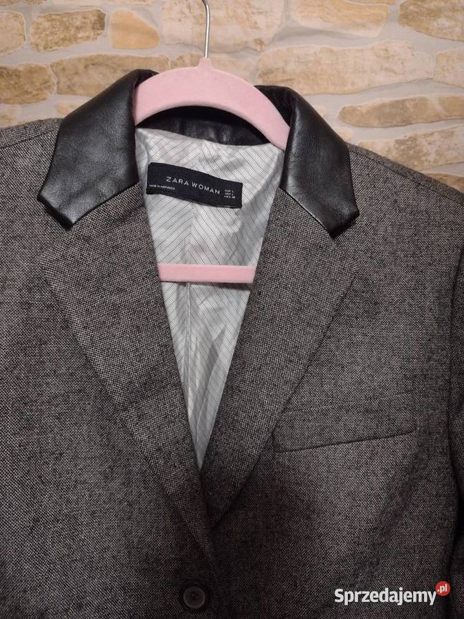 40L ZARA Wełniano skórzany żakiet marynarka NOWY