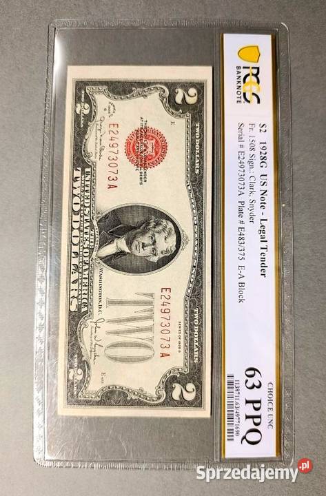 USA 2 Dolary 1928 r PCGS 63 PPQ WYSOKA NOTA Numizmatyka Węgorzewo sprzedam