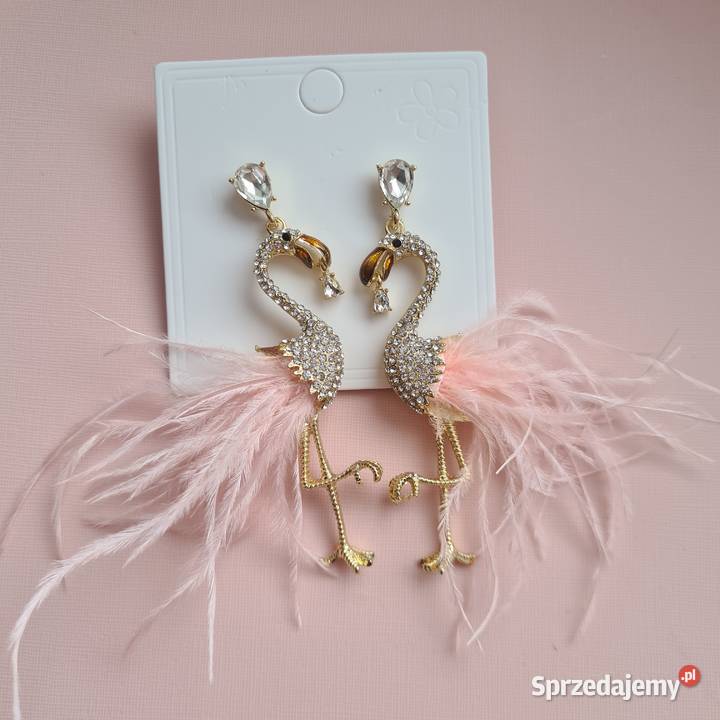 Przepiękne kolczyki flamingi z cyrkoniami i opolskie Strzelce Opolskie