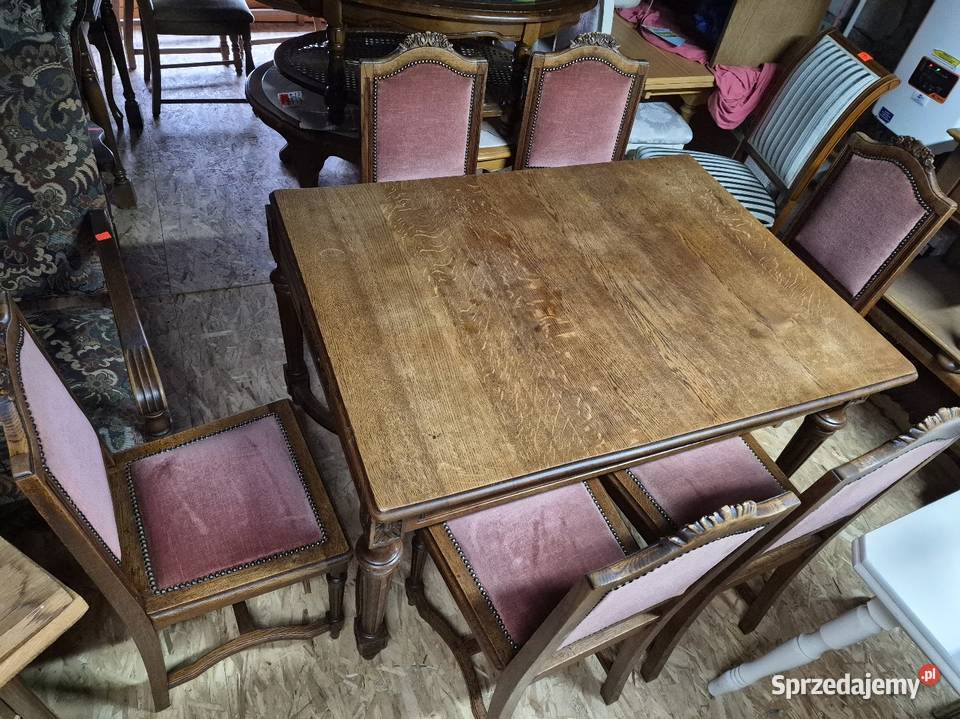 Stary solidny stół z 6 krzesłami przedwojenny Sypniewo