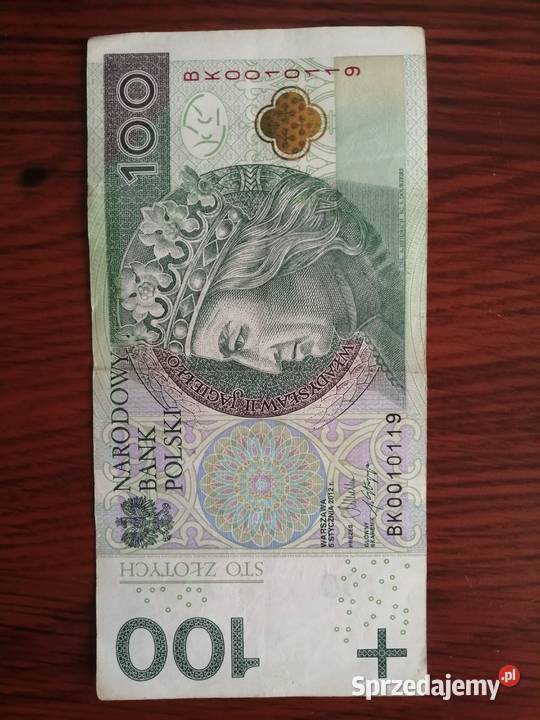 Banknot 100zl z 2012r BK 0010119 ciekawy numer Bytom sprzedam