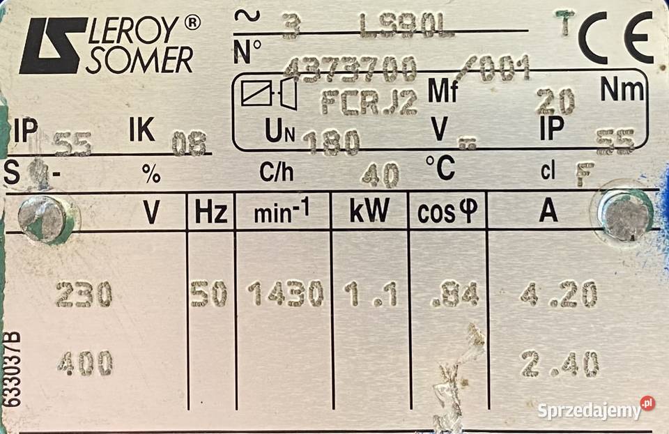 motoreduktor przekładnia 11kW 454obr 3fazowy Pigża sprzedam