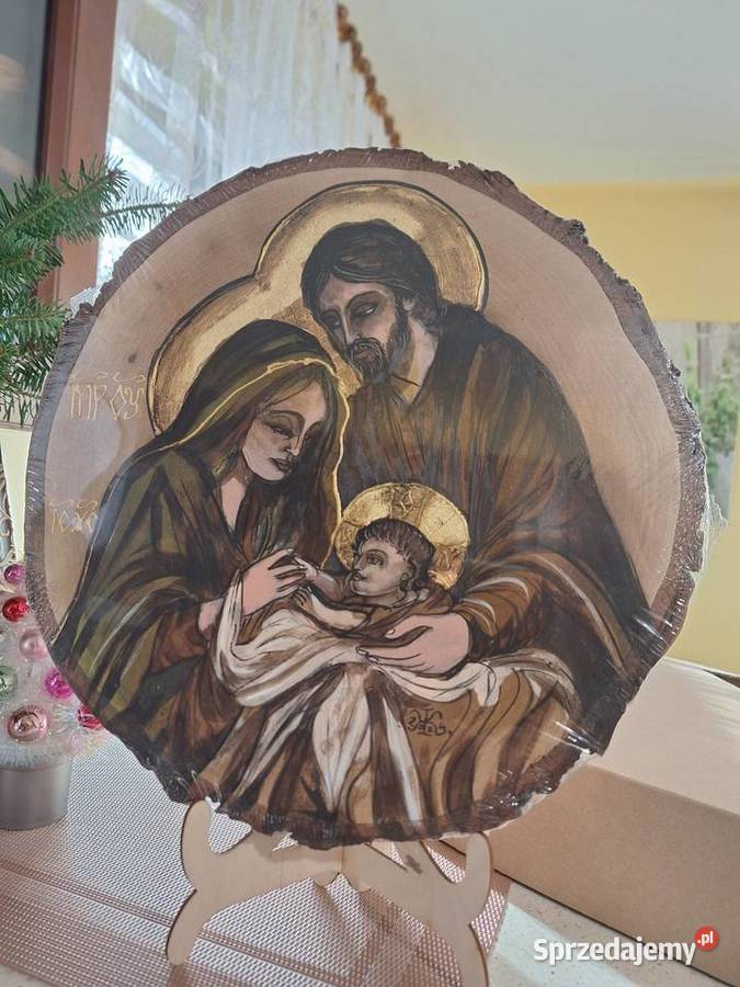 Obraz śwRodziny malowany ręcznie na plastrze Obrazki i obrazy Strzyżów