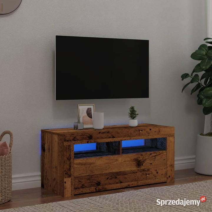 Szafka pod TV z oświetleniem LED stare drewno