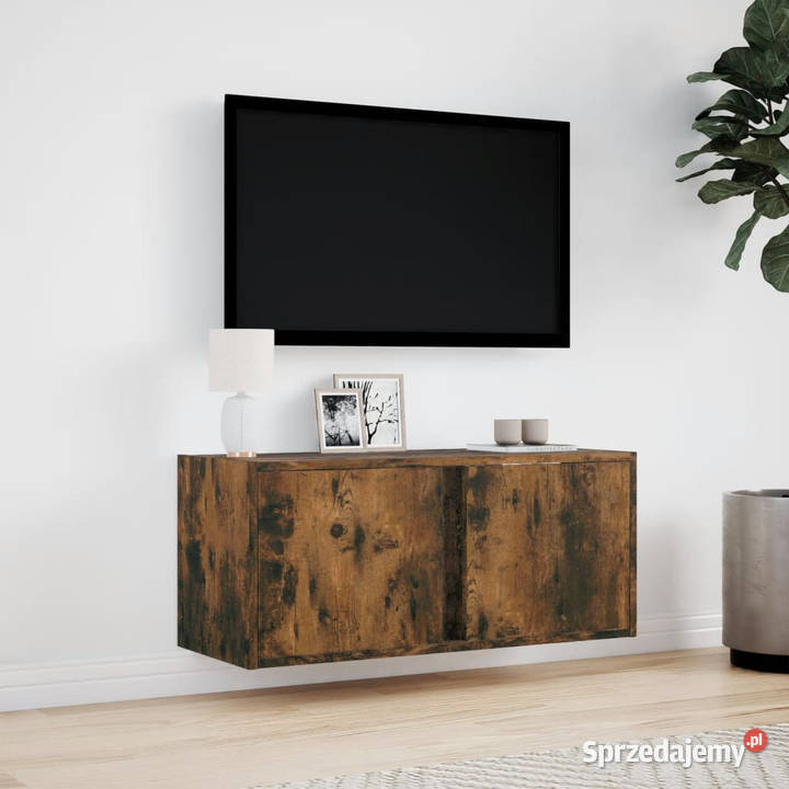 Ścienna szafka TV z LED przydymiony dąb 80x31x35 RTV Warszawa