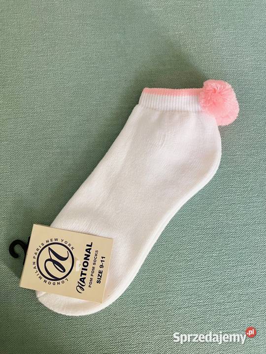 Nowe białe skarpetki z USA Pom Pom Socks różowe
