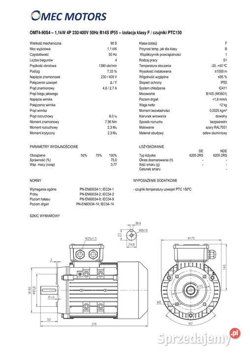 silnik elektryczny 11kW 1400obr 3fazowy 90B14 Silniki