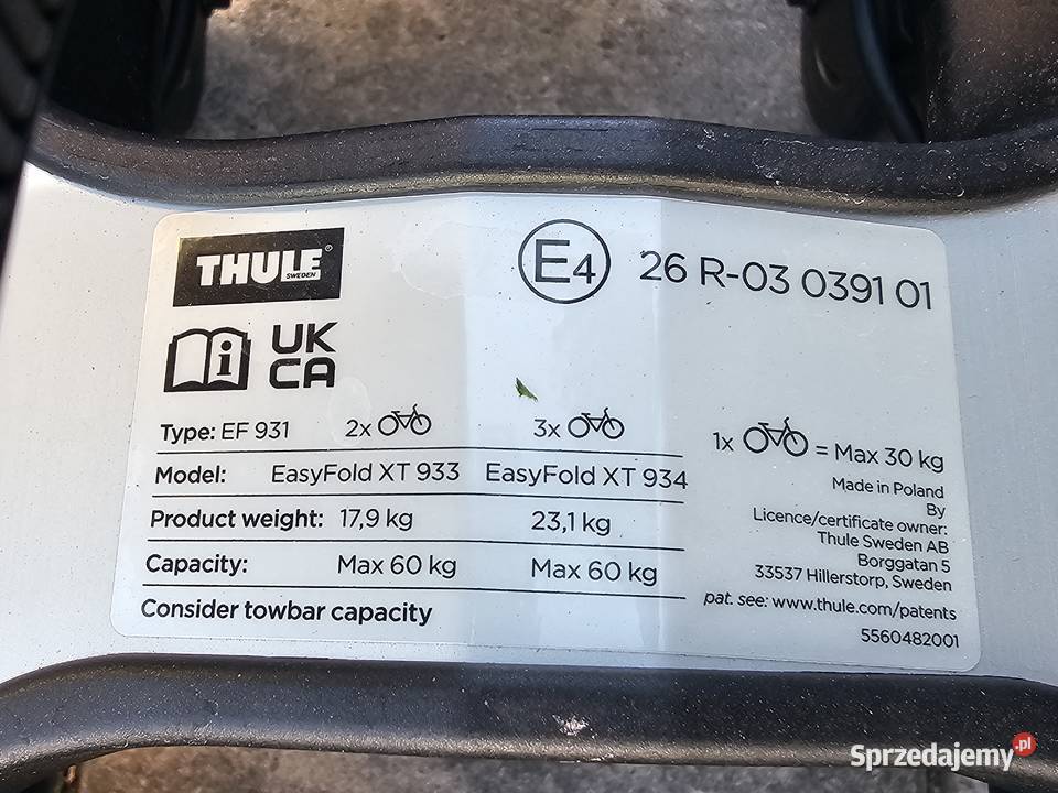 Bagażnik rowerowy na hak holowniczy Thule Siedlce