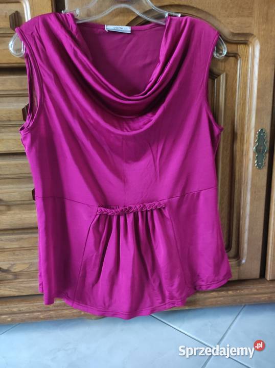 unikatowa bluzka fuksja lejąca ozdobny dekolt Kielce