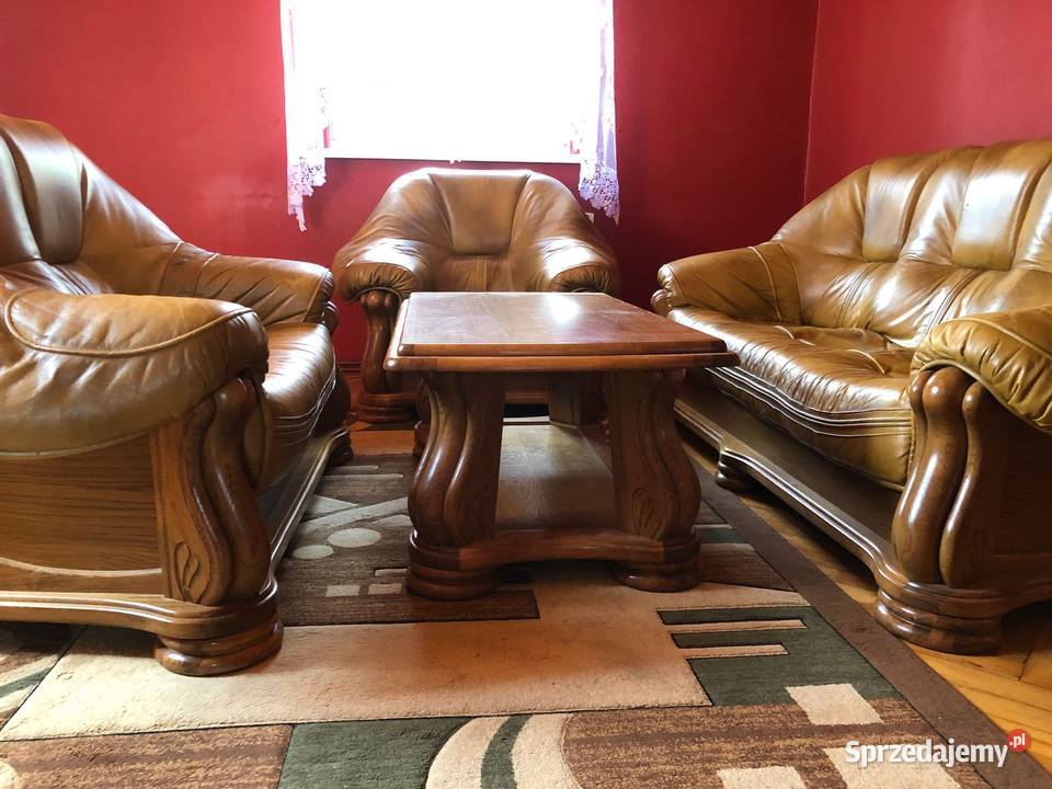 KOMPLET WYPOCZYNKOWY SKÓRZANY 321STÓŁ DĘBOWY Krosno sprzedam