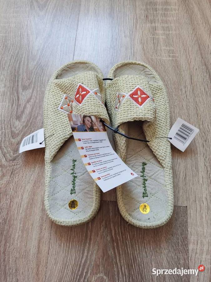 Obuwie domowe damskie papcie klapki nowe brązowy/beżowy Głuchołazy