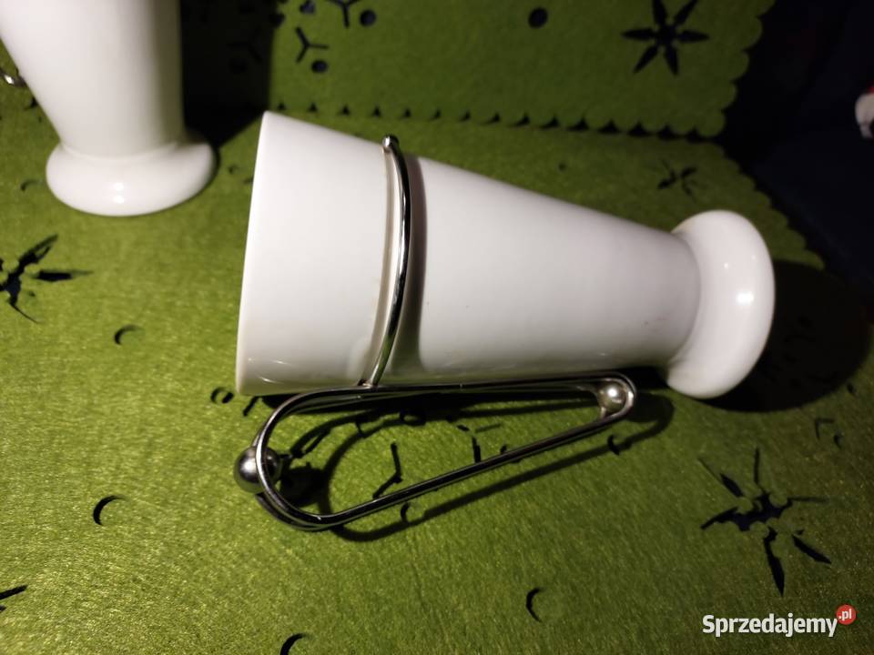 2 kubki wysokie białe rączka metal PRL Pozostałe dolnośląskie Wrocław