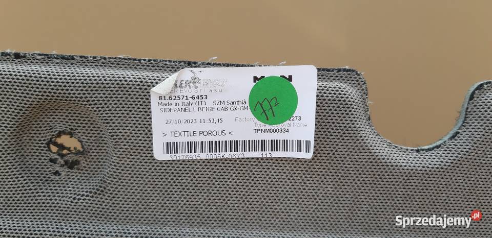 MAN TGX TG3 BOCZEK TAPICERKA KABINA ŚCIANA BOK lubuskie Bieleń