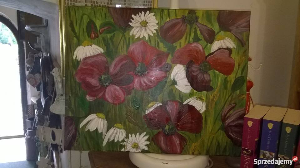 Łąka z makami akryl na płótnie Oleśnica