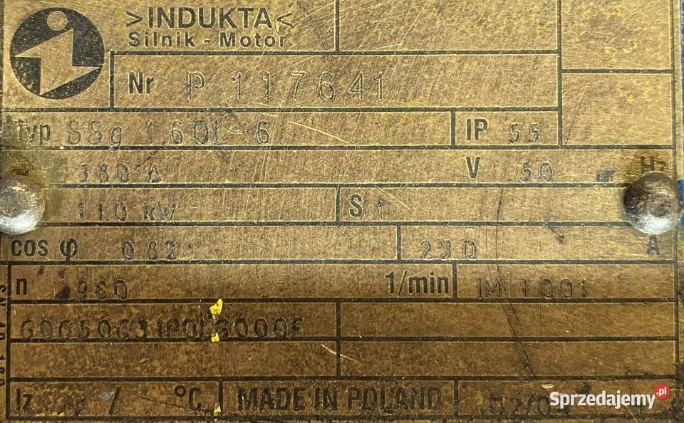 silnik elektryczny 11kW 960obr 3fazowy INDUKTA Pigża