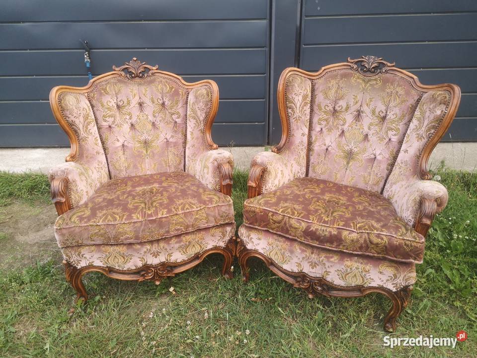 Komplet foteli barokowych rzeźbionych Fotele łódzkie