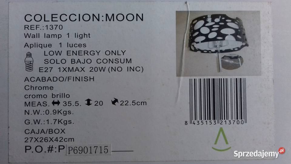 Lampa kinkiet Mantra MOON BLACK 1370 WALL LAMP Kinkiety Mierzyn sprzedam