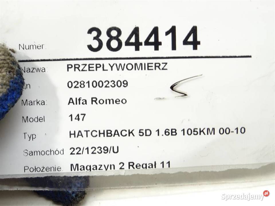 PRZEPŁYWOMIERZ ALFA 147 0281002309 16 105 0010