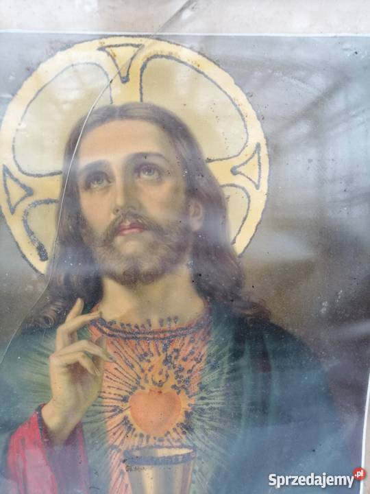 Stary obraz religijny J Ch Piękny antyk Pleszew