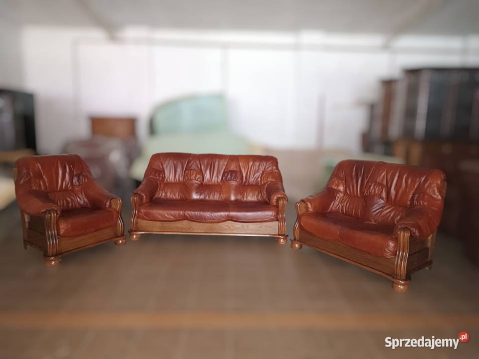 Nowy Komplet 321 Stylowy SKÓRA NATURALNA Dąb Olesno