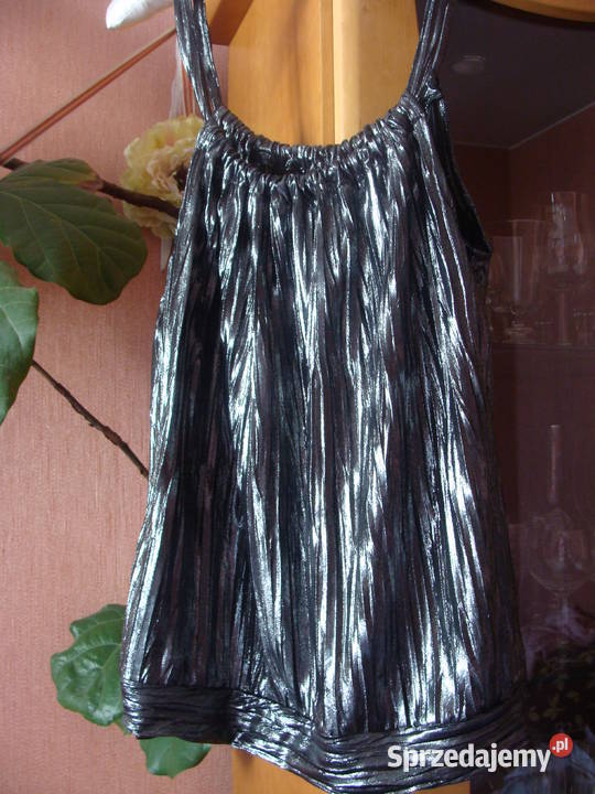 nowa metaliczna srebrna plisowana tunika top hm H&M