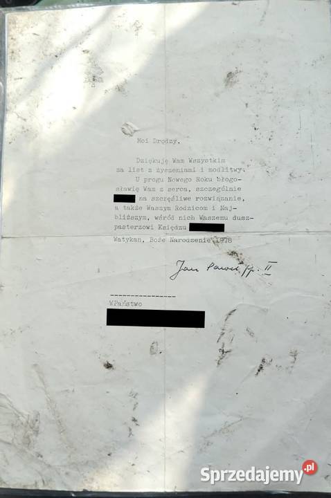 Oryginalny list z podpisem Jana Pawła II Gliwice sprzedam