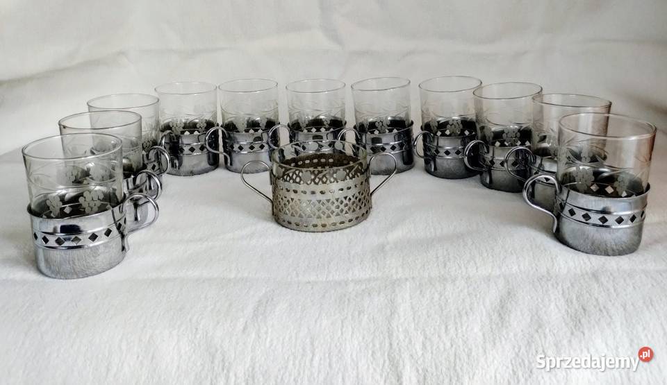 PRL Zestaw Szklanek z Cukiernicą Cieszyn