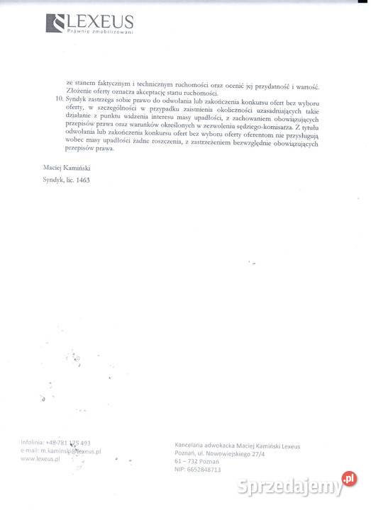 Ogłoszenie o sprzedaży ruchomości
