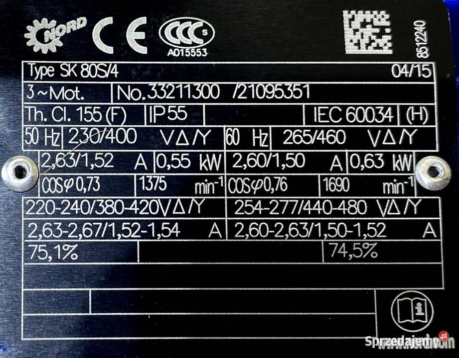 motoreduktor przekładnia 055kW 61obr 3fazowy Pigża