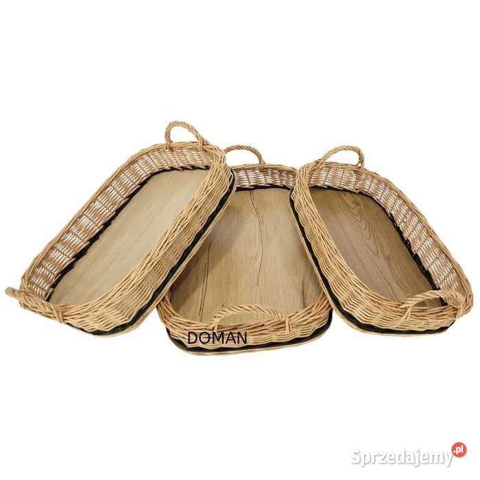 Zestaw 3 Taca wiklinowa do serwowania tace brązowy Tace i stoliki podkarpackie Stalowa Wola