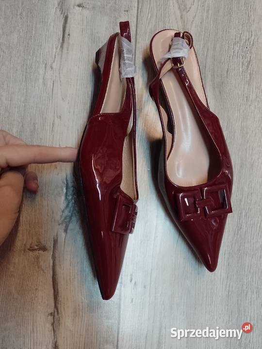 41 Bordowe niskie czółenka baleriny wieczorowe z Czółenka