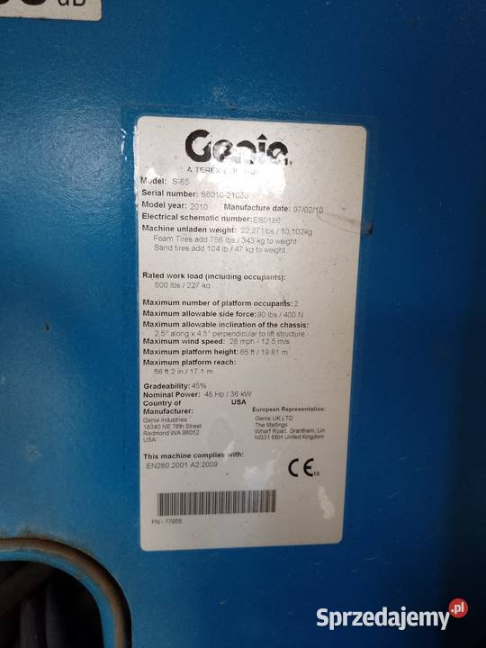Sprzedam podnośnik teleskopowy Genie S65 2010 kujawsko-pomorskie Bydgoszcz