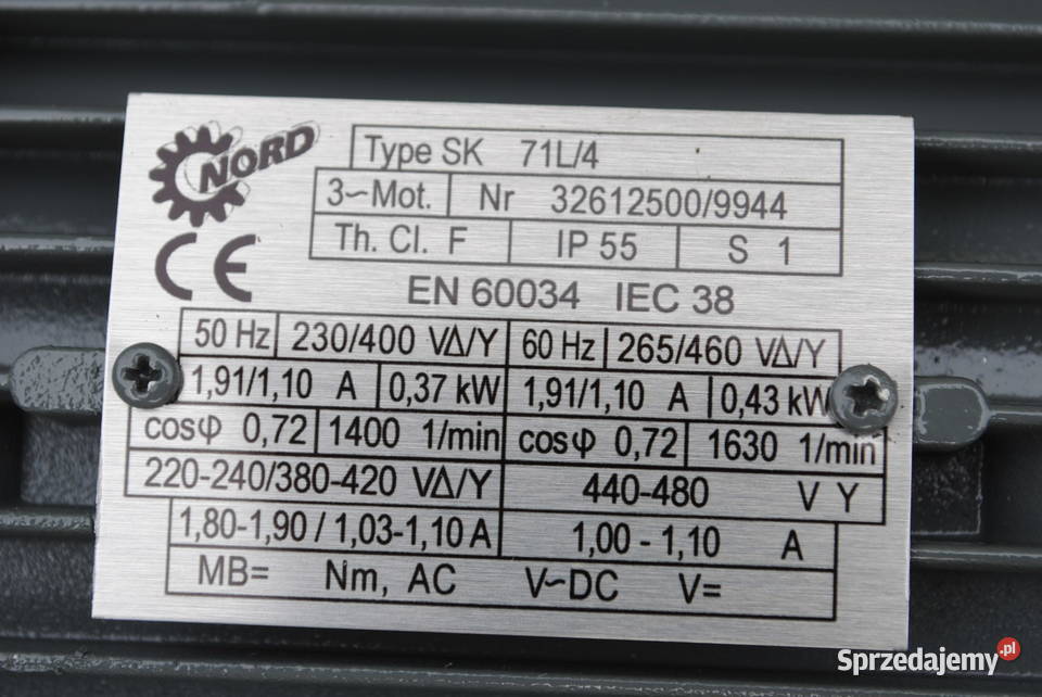 Motoreduktor 037kw 86obrmin Firmy NORD Kargowa sprzedam