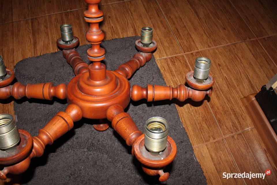 Żyrandol 6 ramienny klosze PRL Porcelana i szkło Chorzów