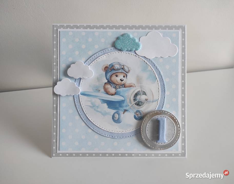 Kartka ręcznie robiona na urodziny Roczek miś w sprzedam