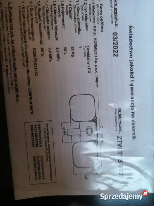 Butla zbiornik lpg 56l do 2032r legalizacja Jawiszowice