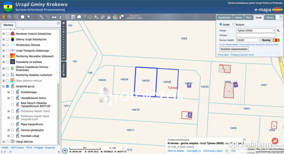 sprzedaży działki Tyłowo Wejherowska 600m2