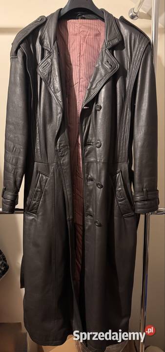 Męski płaszcz skórzany Vintage Trench 48 Czarny Moda i Styl Lubin