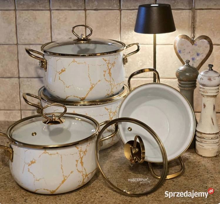 229 Garnki emalia kremowy marmur MASTERPAN Garnki i szybkowary Zabrze
