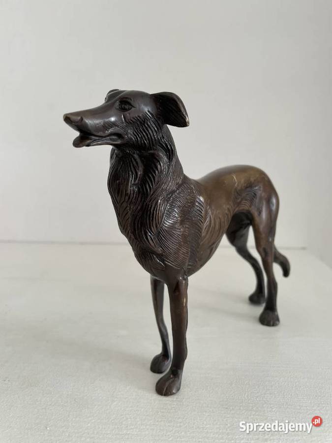 Art Deco stara figurka psa z brązu w stylu art Łódź